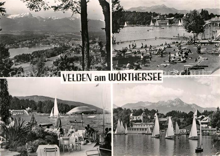Velden Woerthersee Gesamtansicht mit Alpenpanorama Badestrand Restaurant Terrass