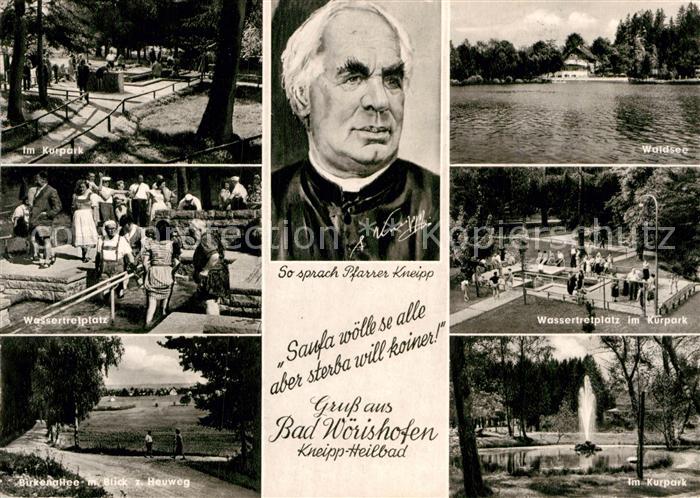 Bad Woerishofen Kurpark Wassertreten Birkenallee Portrait Pfarrer Kneipp Waldsee