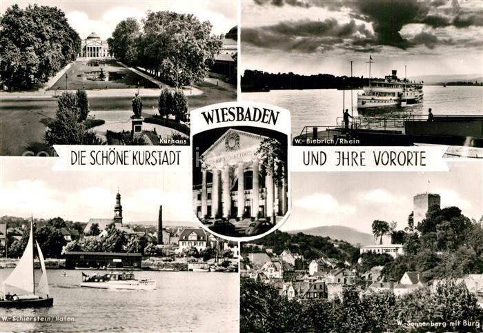 Wiesbaden Kurhaus Park Rhein Faehre Hafen Schierstein Sonnenberg Burg Stempel
