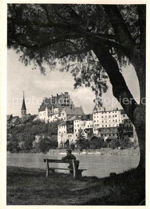 Wasserburg Inn Uferpartie am Fluss Bildkalender Sonnige Heimat