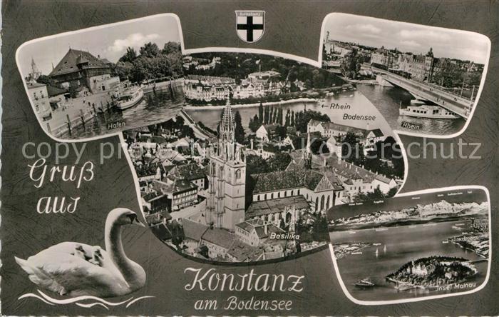 Konstanz Bodensee Hafen Basilika Rhein Bruecke Insel Mainau Fliegeraufnahme