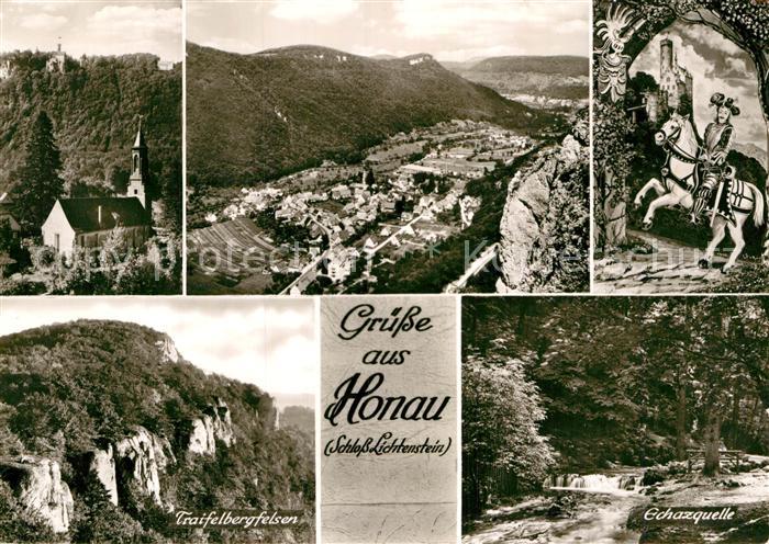 Honau Lichtenstein Panorama Blick ins Tal Kirche Traifelbergfelsen Eichazquelle