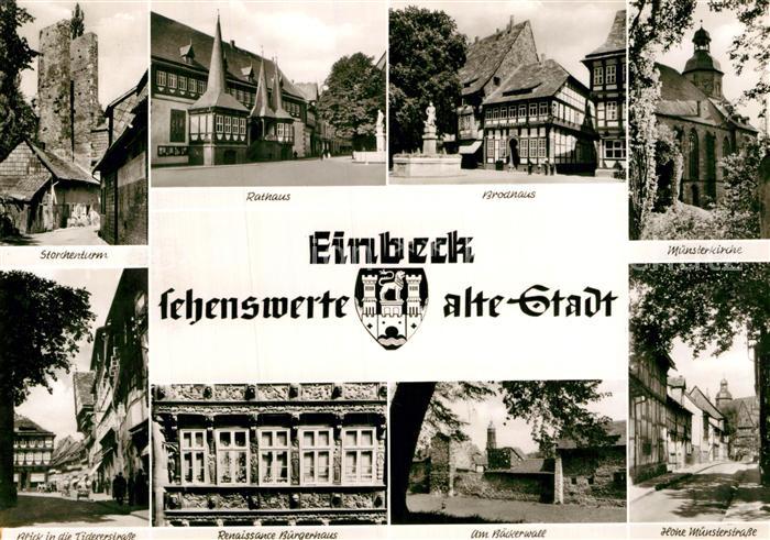 Einbeck Niedersachsen Storchenturm Rathaus Brodhaus Muensterkirche Strassenparti