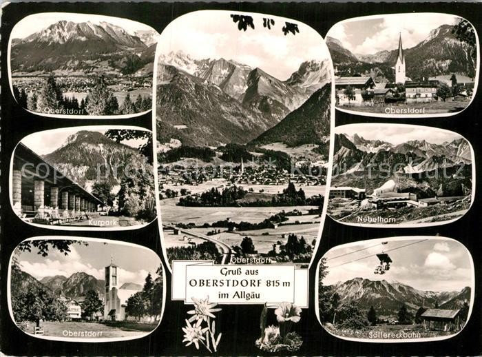 Oberstdorf Gesamtansicht mit Alpenpanorama Kurpark Kirche Soellereckbahn Nebelho