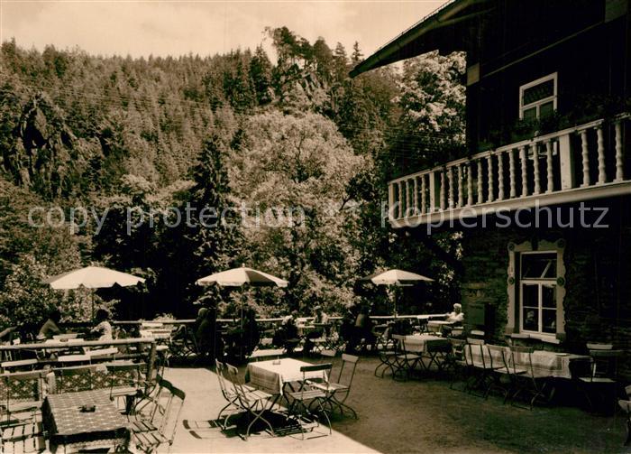 Schwarzburg Thueringer Wald HO Gaststaette Schweizerhaus Terrasse