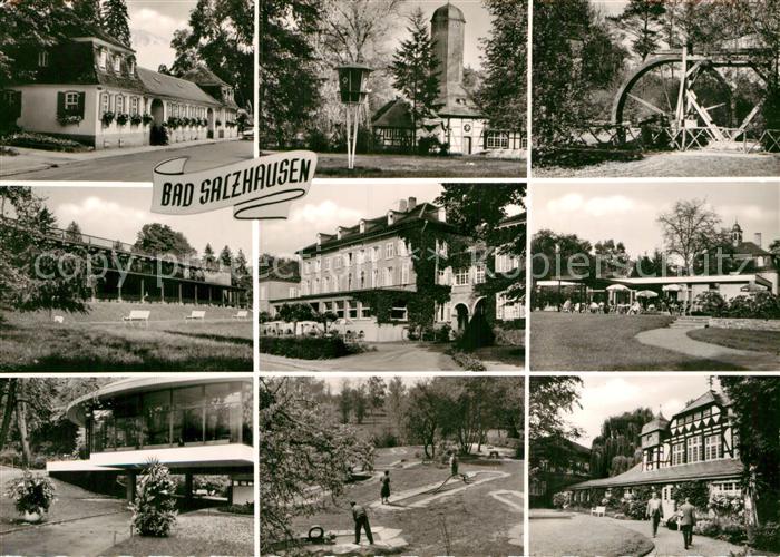 Bad Salzhausen Teilansichten Kurort Kurpark Minigolf Wasserrad