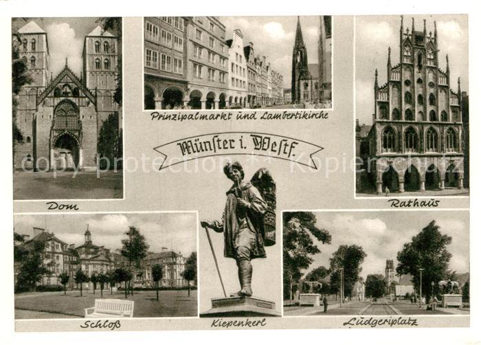 Muenster Westfalen Dom Schloss Prinzipalmarkt Lambertikirche Kiepenkerl Statue R