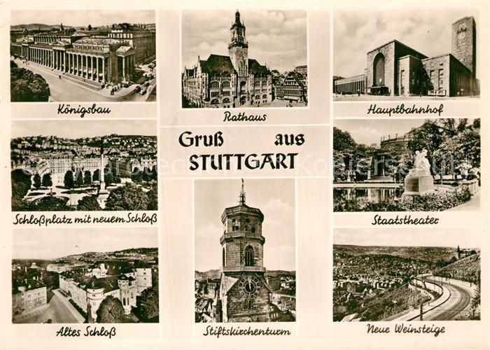 STUTTGART  CITY Koenigsbau Schloss Schlossplatz Rathaus Stiftskirche Turm Bahnho