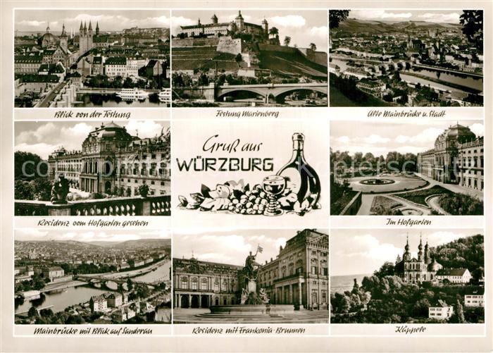 WueRZBURG Bayern Blick von Festung Marienberg Alte Mainbruecke Hofgarten Kaeppel
