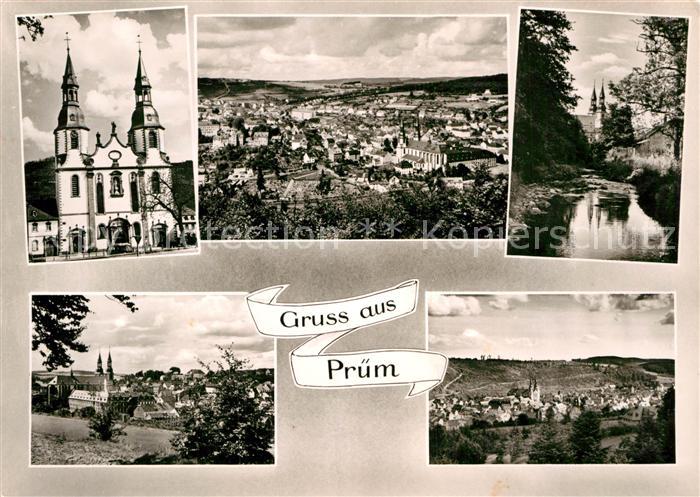 Pruem Eifel Stadtpanorama Partie am Bach Kirche