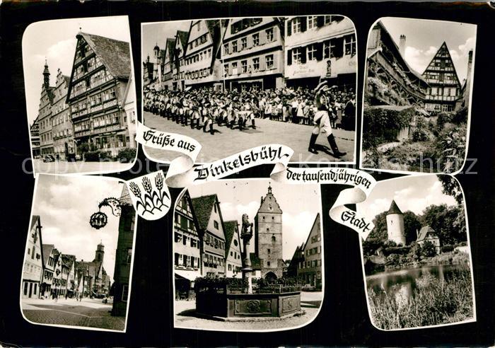 Dinkelsbuehl 1000jaehrige Stadt Innenstadt Fachwerkhaeuser Brunnen Teich Turm Fe
