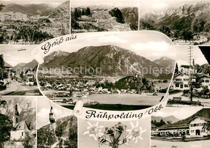 Ruhpolding Alpenpanorama Deutsche Alpenstrasse Ortspartie Kirche Kurhaus Brunnen
