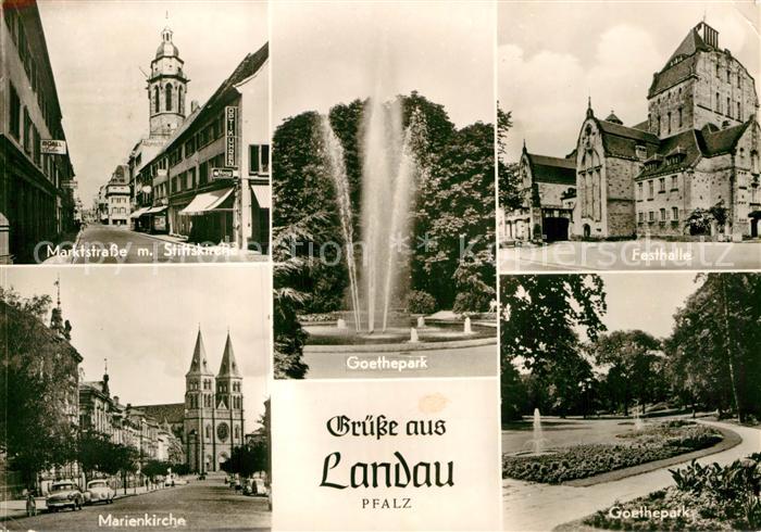 Landau Pfalz Marktstrasse Stiftskirche Marienkirche Goethepark Fontaene Festhall