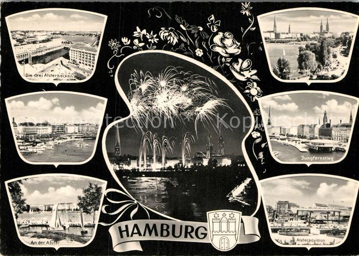 HAMBURG  CITY Drei Alsterbecken Jungfernstieg Alster Alsterpavillon Feuerwerk