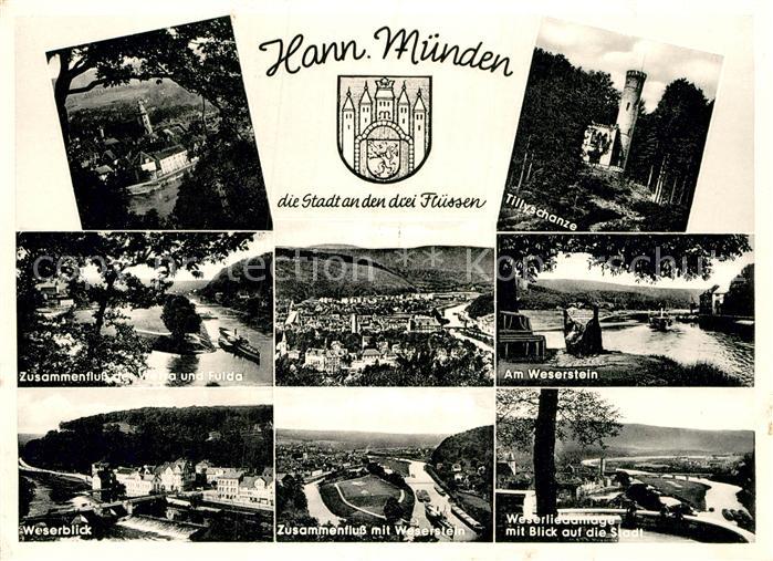 Hann. Muenden Zusammenfluss von Werra und Fulda Weser Tillyschanze Weserstein Wa