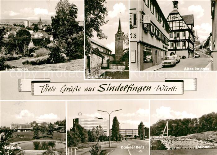 Sindelfingen Ortsansicht mit Kirche Rathaus Freibad Daimler Benz Werk Festhalle