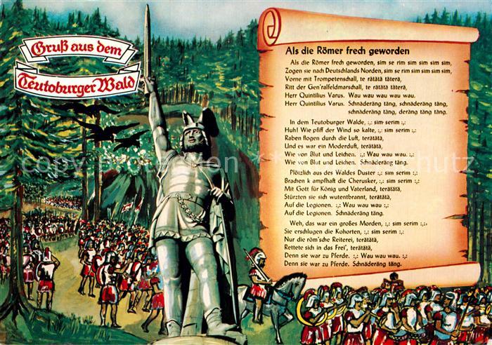 Gedicht auf AK Als die Roemer frech geworden Teutoburger Wald Hermannsdenkmal