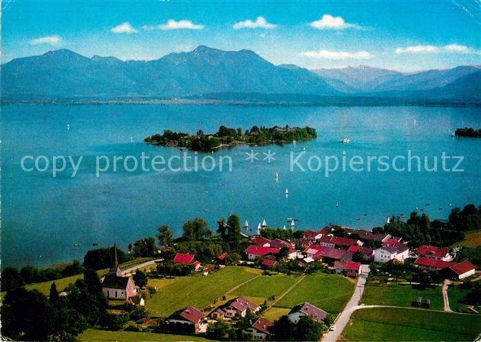 Gstadt Chiemsee Fliegeraufnahme Fraueninsel Hochfelln Hochgern