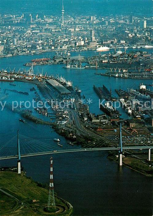 HAMBURG  CITY Fliegeraufnahme mit Koehlbrandbruecke und Hafen
