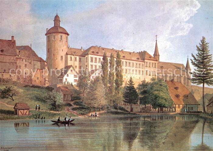 Siegen Westfalen Unteres Schloss Martinikirche Muehlenweiher Aquarell von Jakob