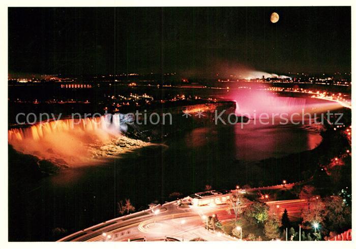 Niagara Falls Ontario Night view showing the American Falls at the left and the