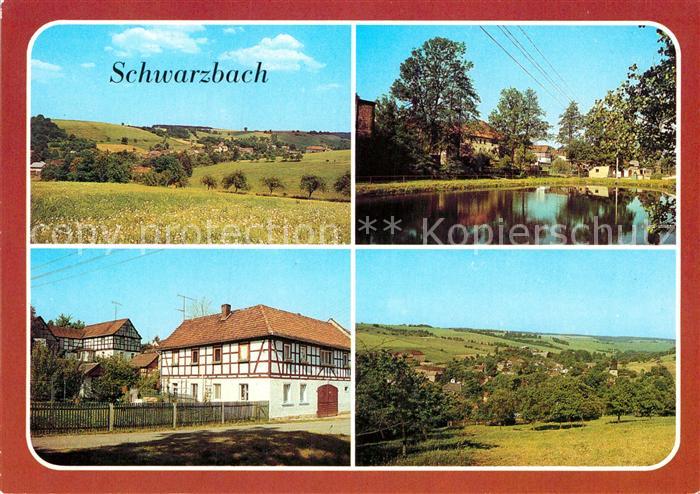 Schwarzbach Gera Landschaftspanorama Teich Ortsmotiv mit Fachwerkhaeusern