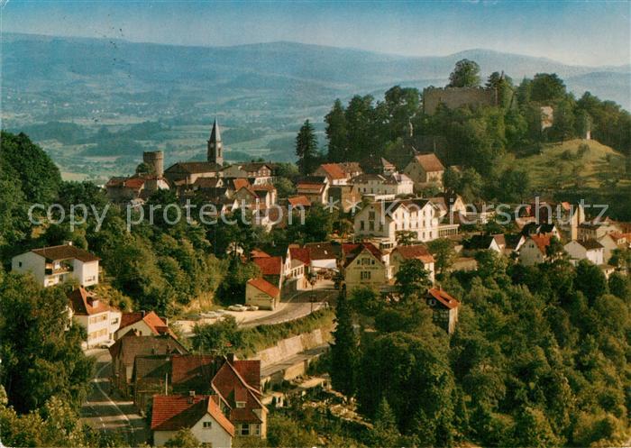 Lindenfels Odenwald Ortsansicht mit Kirche und Burgruine Luftkurort Perle des Od
