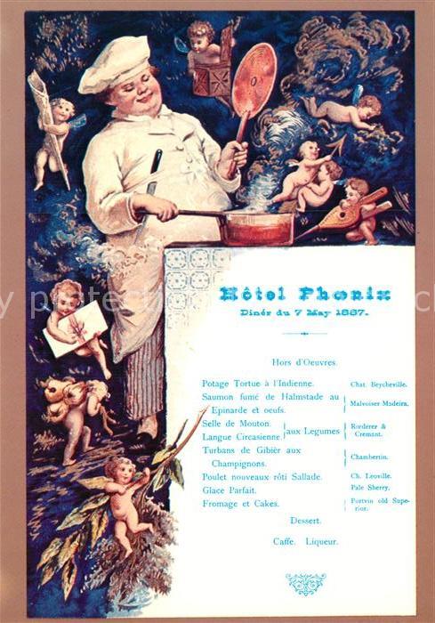 Stockholm Hotel Phoenix Diner du 7 May 1887 Speisekarte Repro