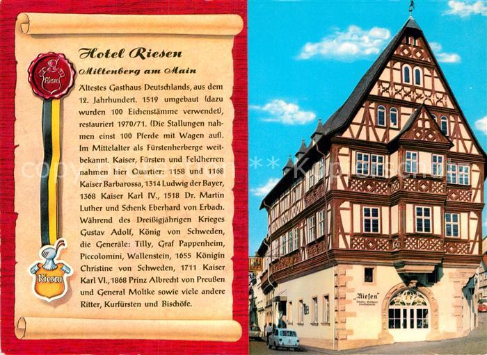 Miltenberg Main Hotel Riesen aeltestes Gasthaus Deutschlands Fachwerkhaus Histor