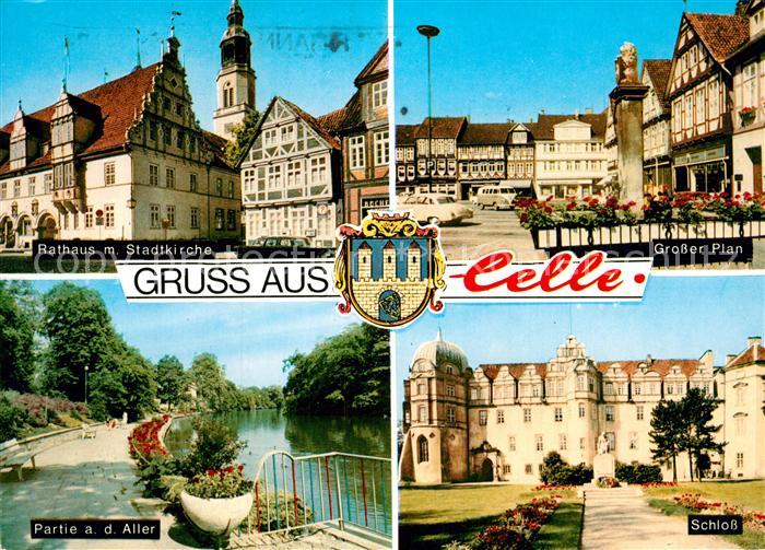 Celle Niedersachsen Rathaus Stadtkirche Grosser Plan Brunnen Schloss Partie an d