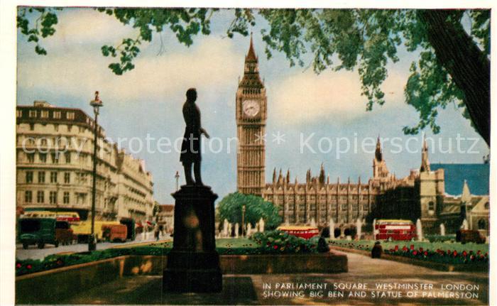Westminster London Showing Big Ben and Statue of Palmerston