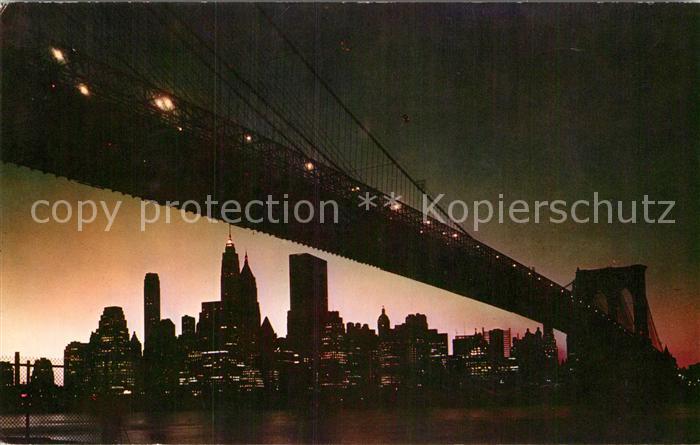 New York City Night Fall in Lower Manhattan with Brooklyn Bridge