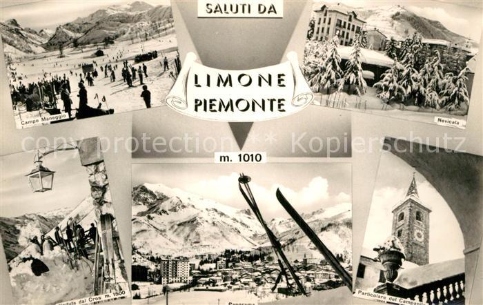 Limone Piemonte Campo Maneggio Nevicata Campanile Panorama Wintersportplatz Alpe