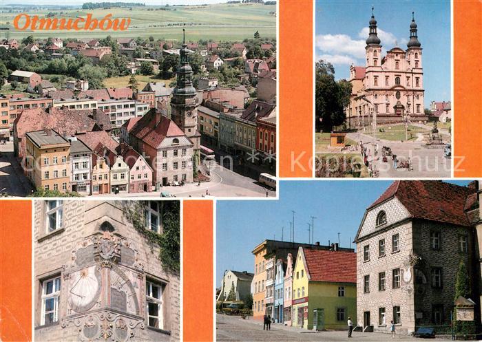 Otmuchow Stadtplanorama Kirche Strassenpartie Sonnenuhr