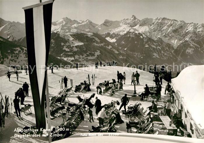 Schruns Vorarlberg Alpengasthaus Kapell Liegeterrasse mit Zimba Wintersportplatz