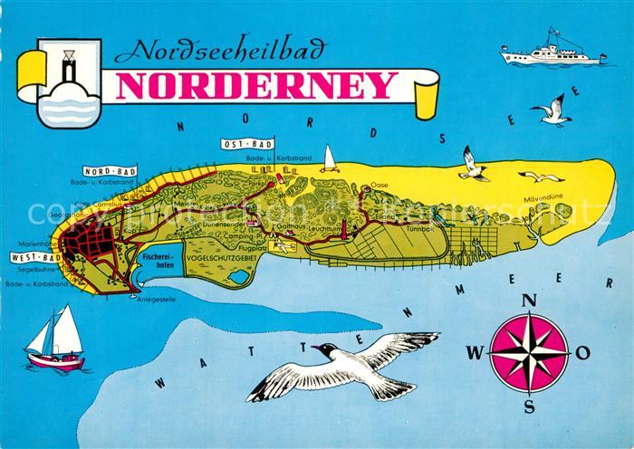 Norderney Nordseebad Nordseeinsel Landkarte Wattenmeer Kompass Moewen