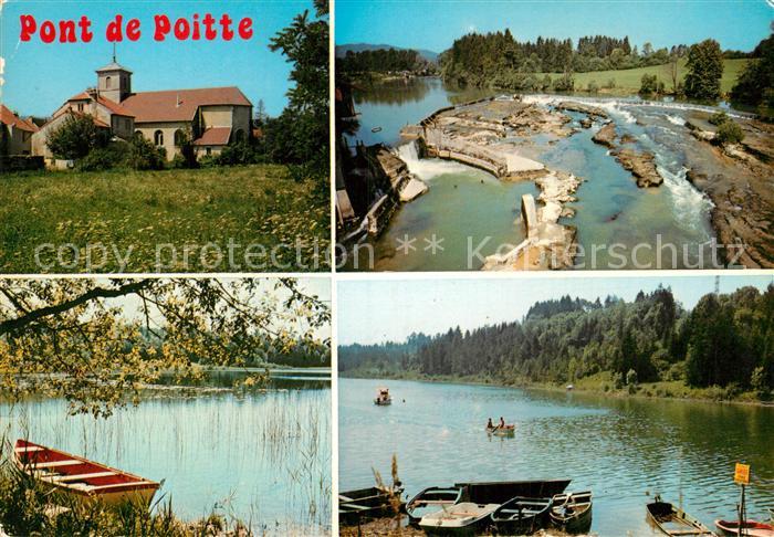 Pont-de-Poitte Ortsmotiv mit Kirche Partie am Fluss Stausee Bootfahren