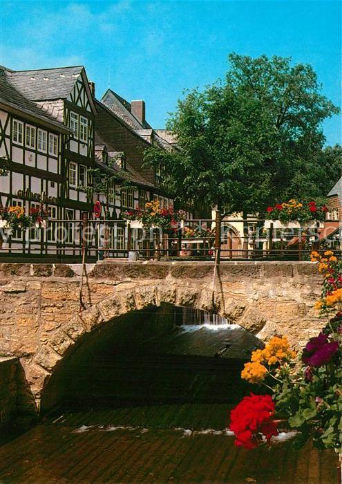 Goslar Partie an der Abzucht Steinbruecke Fachwerkhaeuser