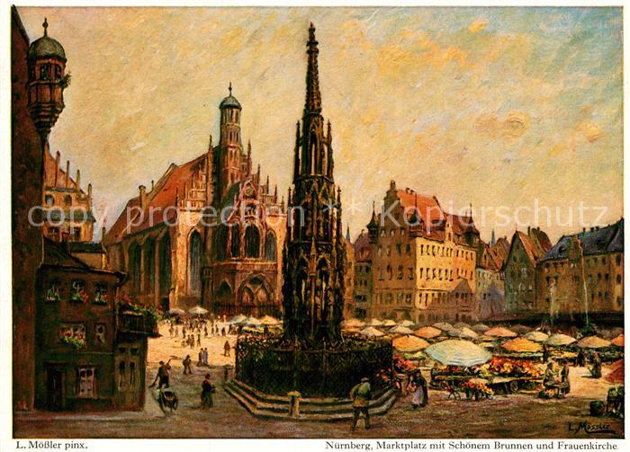 NueRNBERG  CITY Marktplatz Schoener Brunnen Frauenkirche nach Originalgemaelde