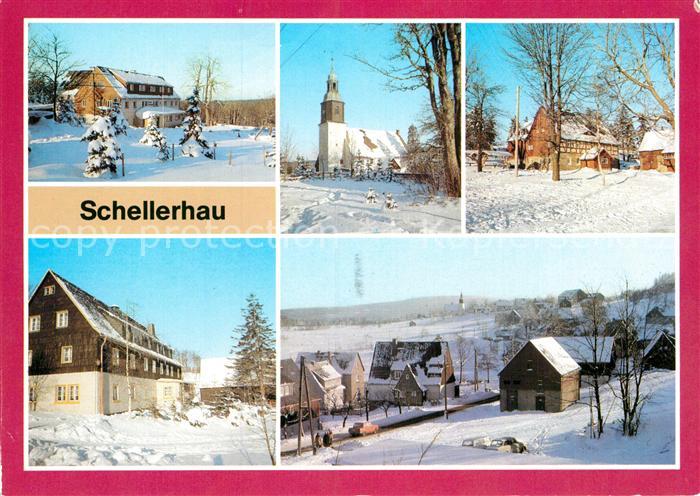 Schellerhau Teilansichten mit Kirche Winterlandschaft