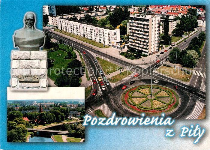 Pila al Piastow Schneidemuehl Pommern PL Rondell Stadtpanorama Denkmal Statue