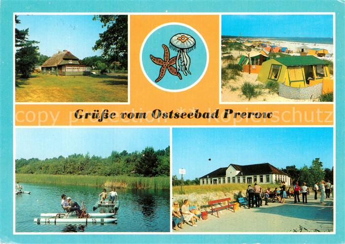 Prerow Ostseebad Rohrdachhaus Camplingplatz Strand Wassertretboot Prerowstrom Du