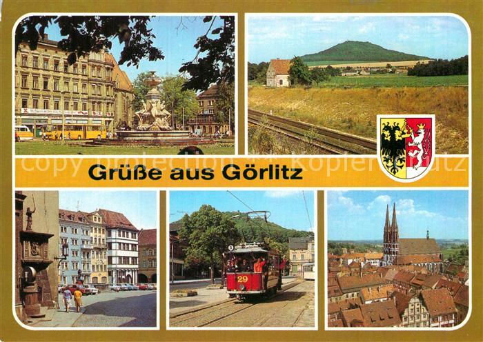 Goerlitz Sachsen Zierbrunnen PdB Landeskrone Untermarkt Strassenbahn Oldtimer Vo