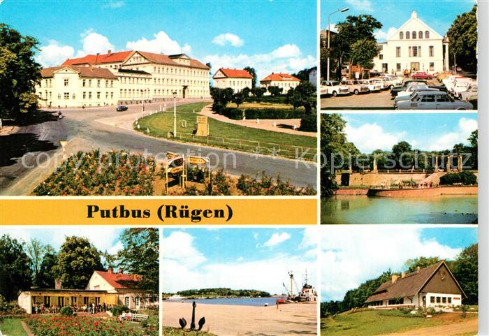 Putbus Ruegen Thaelmann Platz KG Rosencafe Hafen Theater Pergola am Schwanenteic