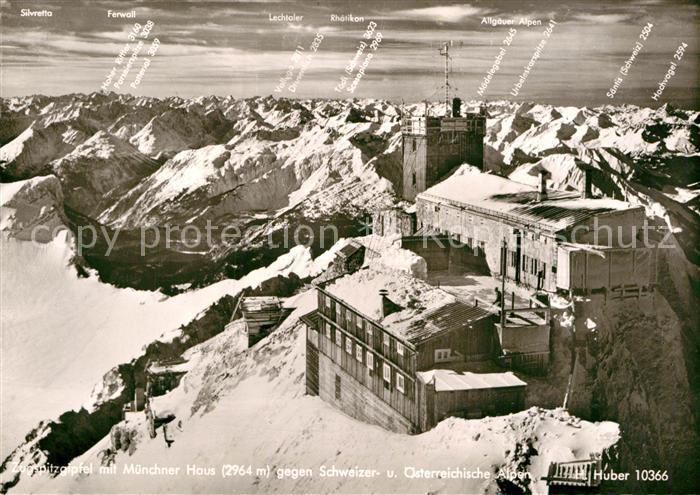 Zugspitze Muenchner Haus mit Schweizer und oesterr Alpen Fliegeraufnahme