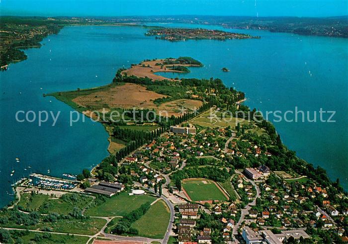 Radolfzell Bodensee Fliegeraufnahme mit Halbinsel Mettnau