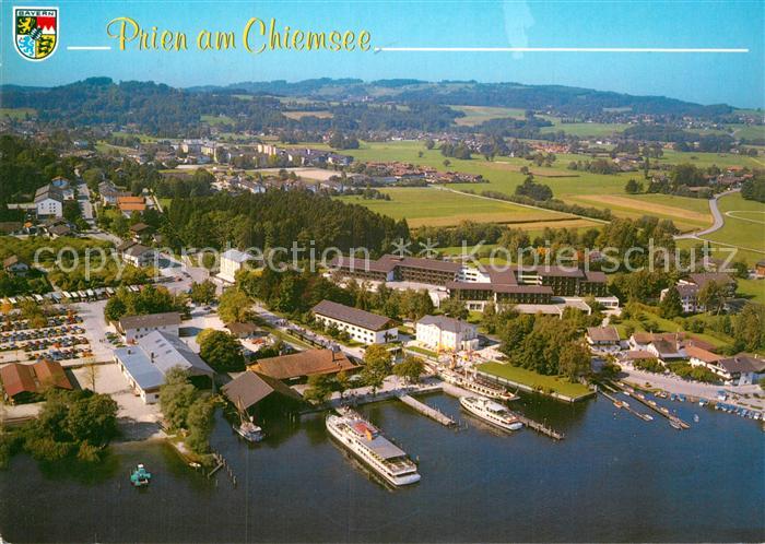 Prien Chiemsee Dampferhafen Schiffsanlegestelle Fliegeraufnahme