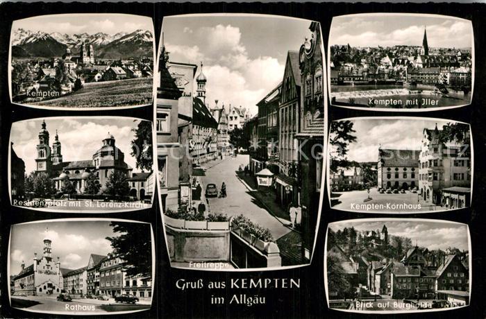 Kempten Allgaeu Gesamtansicht mit Alpenpanorama Residenzplatz Kirche Rathaus Fre