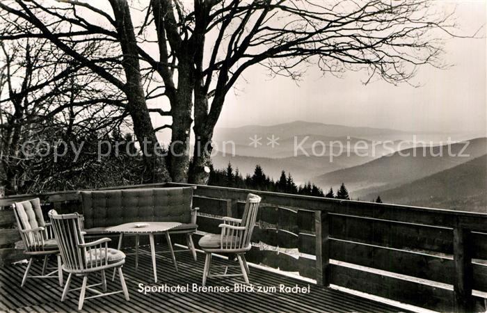 Bayerisch Eisenstein Sporthotel Brennes Terrasse Blick zum Rachel