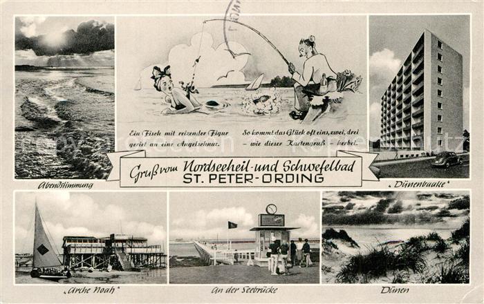 St Peter-Ording Abendstimmung am Meer Duenenbaake Seebruecke Arche Noah Duenen